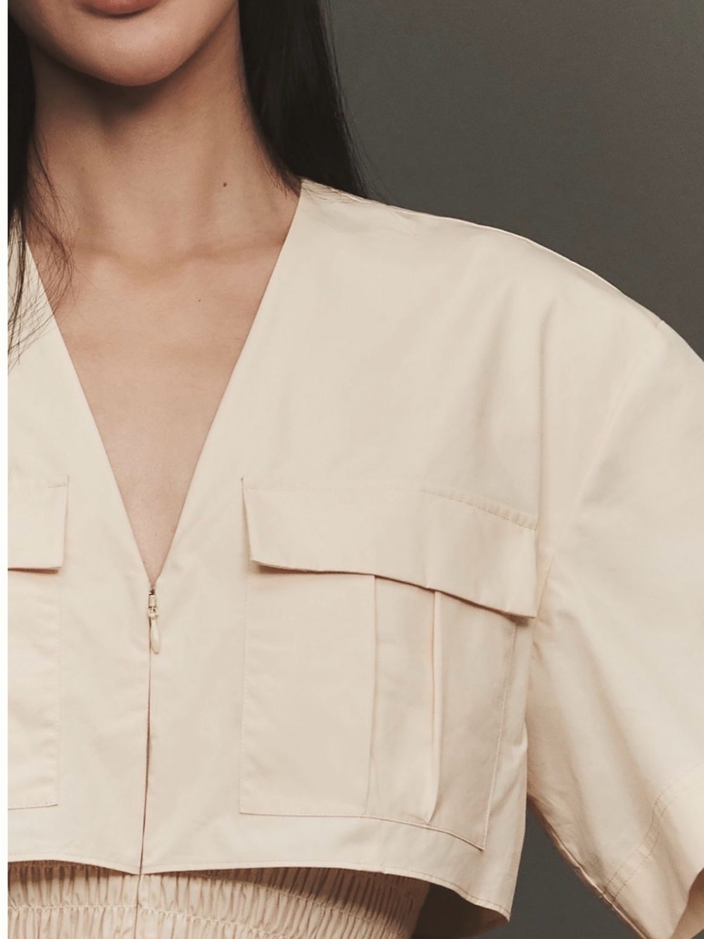 Anthropologie Cream Short-Sleeve Smocked-Waist Mini Dress - Picture 3 of 3